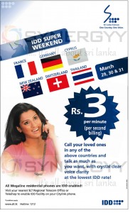 Sri Lanka Telecom IDD Super Weekend offer – 29th,30th,31st March 2013