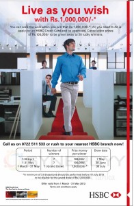 Apply HSBC Credit Card and Stands the chance to win cash Prizes of Rs. 1,000,000.00