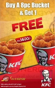 KFC Sri Lanka Buy a 8pc Bucket & Get 1 Free – Only on 22nd & 23rd April 2013