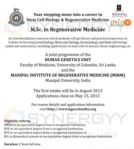 M.Sc in Regenerative Medicine from University of Colombo