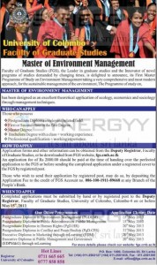 Master of Environment Management – University of Colombo