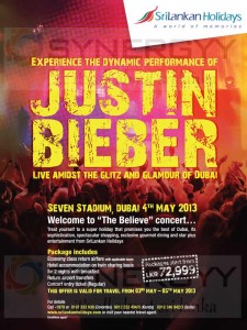 Package to Dubai to attends performance of Justin Bieber for Rs. 72,999.00 onwards
