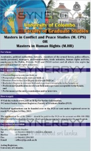 Postgraduate Diploma in Conflict and Peace Studies (PgD.CPS) - University of Colombo