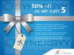 Sri Lankan Airline 50% off only on 2nd April 2013