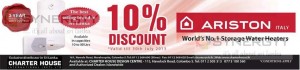 10% Discount on Ariston Water Heaters till 30th July 2013