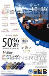 Books your holidays at Jetwing Hotels for 50% off from 1st May to 20th June 2013 – only on HNB Credit Cards