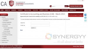 Chartered Accountants of Sri Lanka Released result for Certificate in Accounting and Business (CAB) March 2013