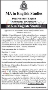 MA in English Studies from University of Colombo