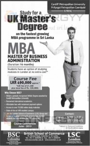 MBA from BSC for Rs. 490,000.00 in Sri Lanka – Enrolment starts now