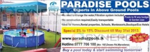 Paradise Pools – a Ground Pool with Discount of 5% to 15% till 31st May 2013