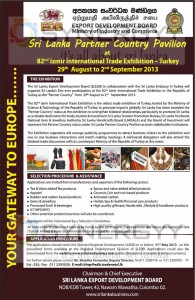 Partner Country 82nd Izmir International Trade Exhibition in Turkey – 29th Aug to 2nd Sep 2013