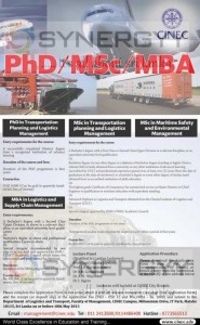 PhD, MSc and MBA Degree Programme in Transportation Planning and Logistic Management