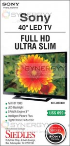 SONY 40 LED TV for USD 699 at Siedles Duty Free Shop in BIA, Sri Lanka