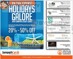 Sampath Bank Holidays Galore – 20% to 50% off from now to 30th June 2013