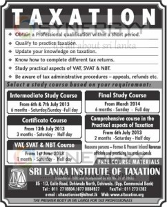 Taxation courses in Srilanka – June /June Commencement