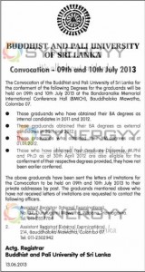 Buddhist and Pali University Of Sri Lanka Convocation - 09th & 10th July 2013