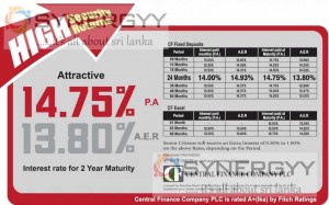 Central Finance Company PLC – Highest Interest rate as 14.75% per Annum