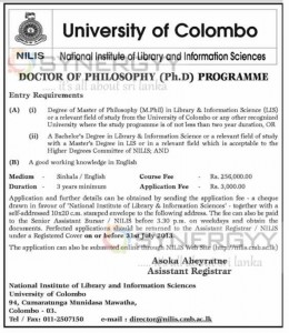 Doctor of Philosophy (Ph.D) Programme by University of Colombo