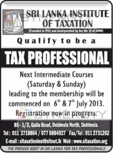 Intermediate Course of Tax Professional in Sri Lanka by  Sri Lanka Institute of Taxation