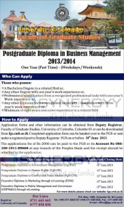 Postgraduate Diploma in Business Management – 20132014 - University of Colombo
