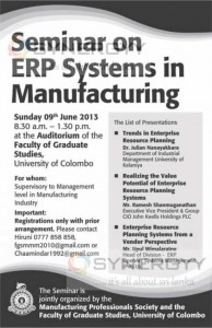 Seminar on ERP Systems in Manufacturing by University of Colombo