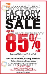 Upto 85% off at Lanka Wall tiles- from 3rd to 30th June 2013