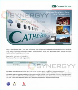 Colombo – NaritaOsaka Cathay Pacific Business Class Promotion – till 31st July 2013