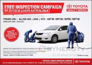 Free Inspection Campaign At Toyota Lanka Ratmalana from 24th June - 24th July 2013