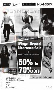 Mega Brand Clearance Sale from 4th to 7th July 2013 – Discount up to 50% to 70%