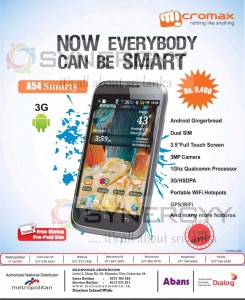 Micromax A54 Smarty for Rs. 9,490.00 in Sri Lanka