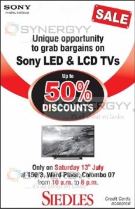 Upto 50% Sale for Sony LED & LCD TVs on 13th July 2013