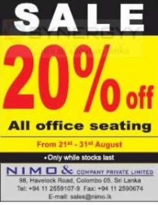 20% off on all Office Seating from NIMO & Company – from 21st to 31st August 2013