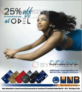 25% off for HNB Credit Card at ODEL Stores – 1st & 2nd August only