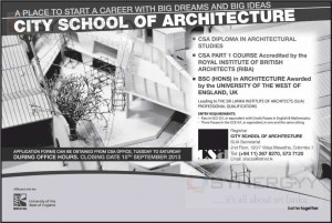 Architecture Degree Programme in Sri Lanka – Apply before 10th September 2013