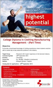 College Diploma in Clothing Manufacturing Management - (Part Time)