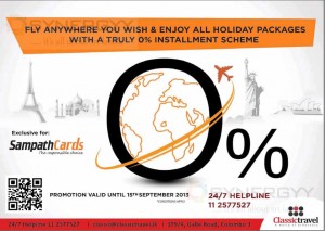 0% Installment Scheme for Sampath Bank Creditcards at Classic Travel