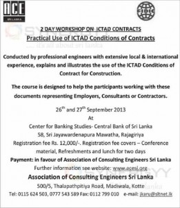 2 day workshop of ICTAD conditions of contracts by Association of Consulting Engineers Sri Lanka 