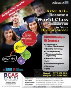 BTEC HND Programme from BCAS Campus in Sri Lanka – September Intakes