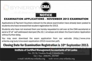CMA Sri Lanka November 2013 Examination application calls now – Applied before 10th September 2013