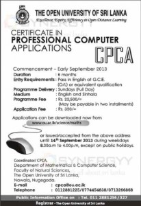 Certificate in Professional Computer Application by Open University of Sri Lanka