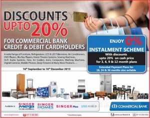 Discount upto 20% for commercial bank credit and debit holders.