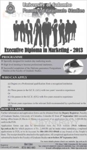 Executive Diploma in Marketing 2013 - University of Colombo, 