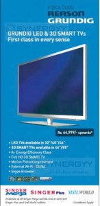 Grundig LED & 3D Smart TV for Rs. 64,999.00 Upwards