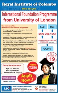 International foundation programme of University of London from Royal Institute of Colombo