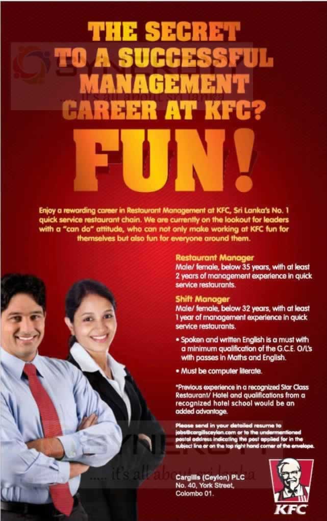 Job Vacancy in KFC Sri Lanka – SynergyY