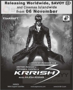 Krrish 3 Releasing on 6th November and Releasing in Sri Lanka at Savoy 3D