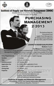 Purchasing management Programme of 22013 by Institute of Supply Materials Management (ISMM)