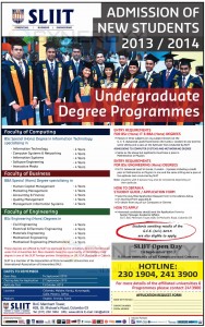 SLIIT Undergraduate Degree Programme – New Enrolment for 20132014