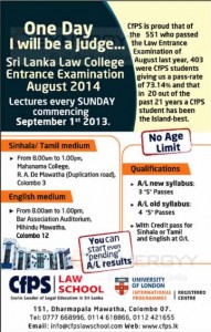 Sri Lanka Law College Entrance Examination August 2014 – Sinhala Tamil English Medium Classes by CFPS