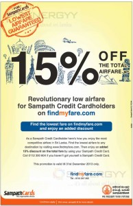 15% off the Total Airfare for Sampath Bank